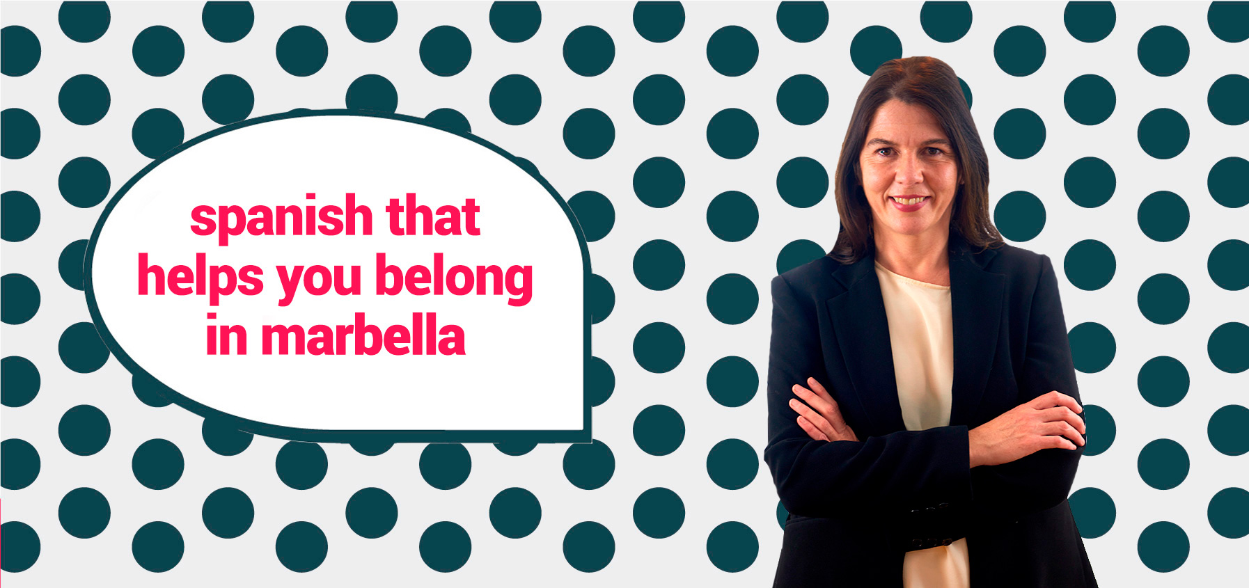 cabecera con lunares y texto do you want to private-learn spanish fluently and stop beeing seen as a guiri 