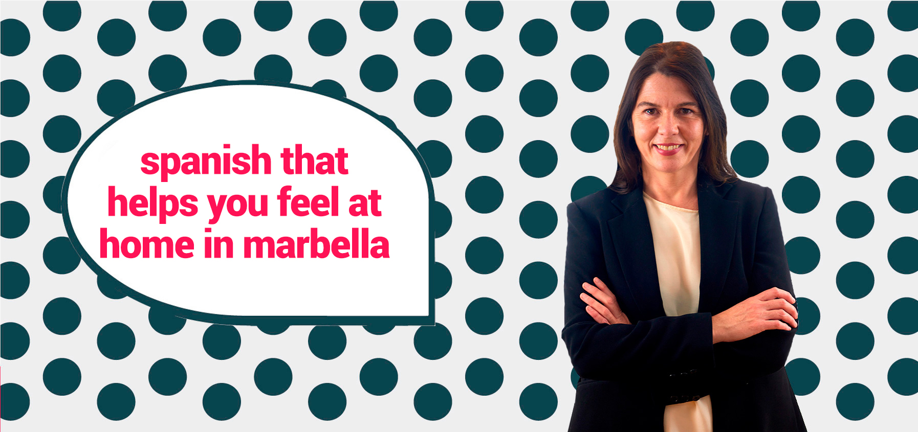 cabecera con lunares y texto do you want to private-learn spanish fluently and stop beeing seen as a guiri 